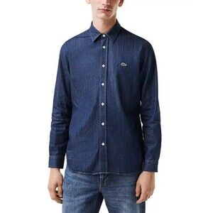 Classique Lacoste Denim Mens Size Small Jeans Shirt Blue Logo Snap Buttons